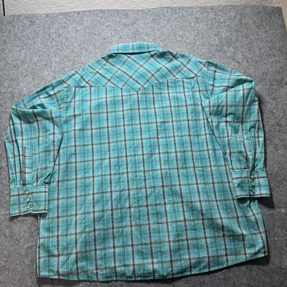 Wrangler Shirt Mens 3XL Blue Plaid Western‎ Snap Pearl Pockets Cowboy Rodeo - Picture 5 of 7